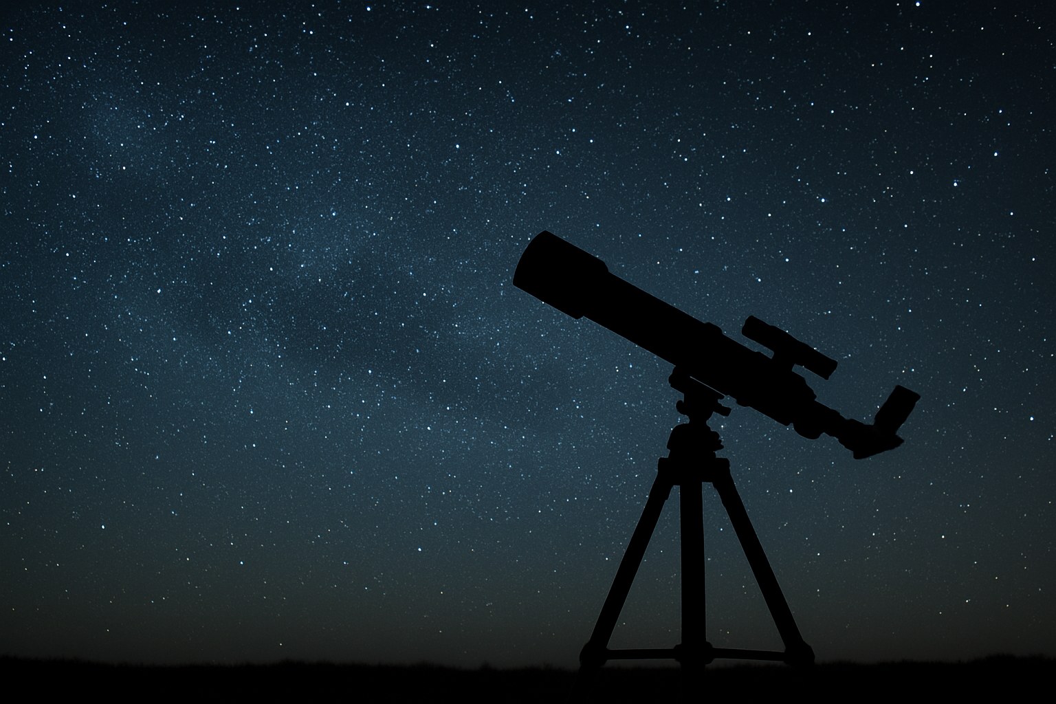 望遠鏡のシルエットと満天の星空のイメージ